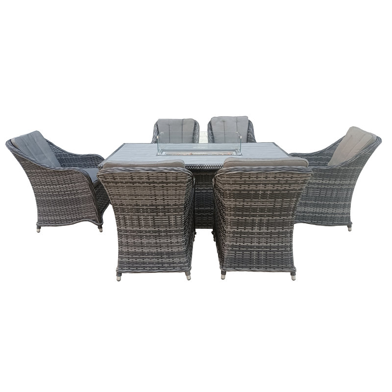 Rectangular 7 - Piece 6 - Person 160Cm L Outdoor Lounge Table Set, Gray