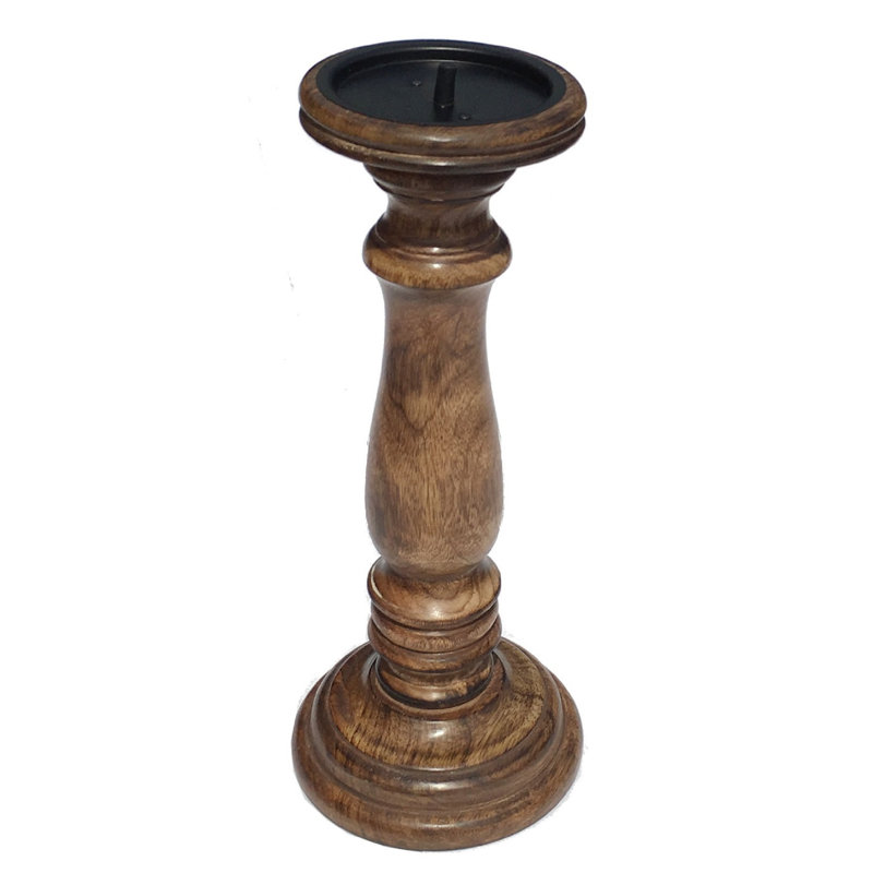 Wood Candlestick, 31cm H x 13cm W x 13cm D