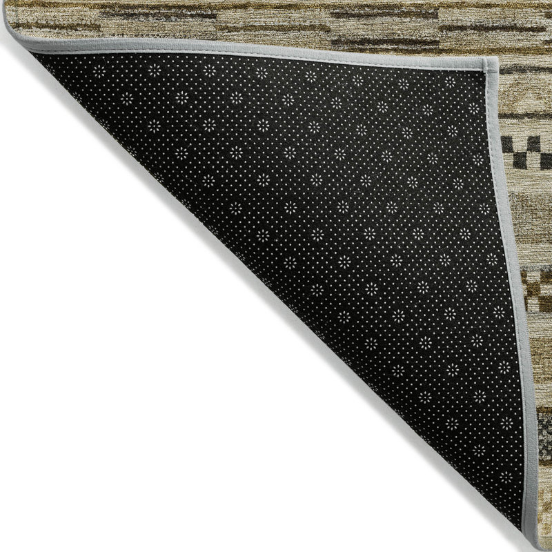 Tapis extérieur lavable rayé chocolat et taupe 10 pi x 14 pi