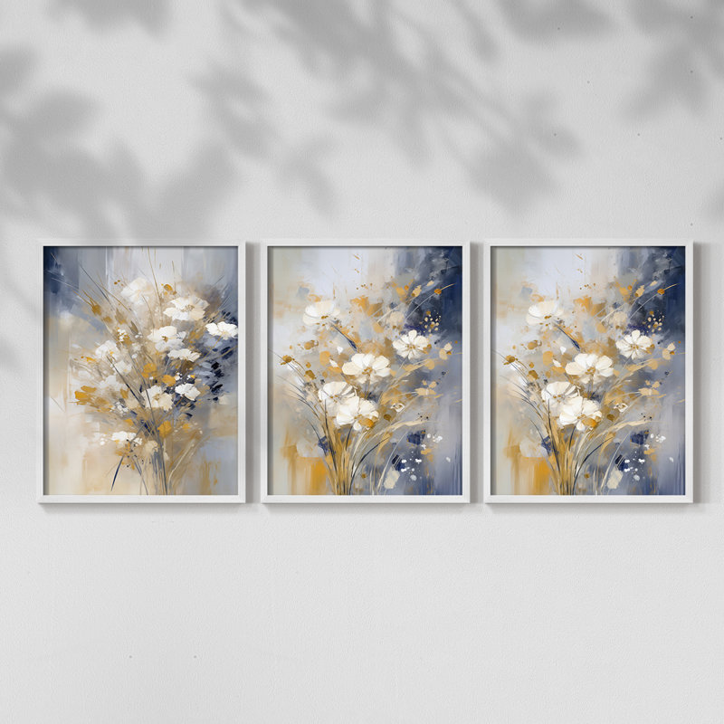 Floral Study  Series  CV  -Set Of 3 Framed Giclee Prints -Ready to Hang, 8" H x 10" W