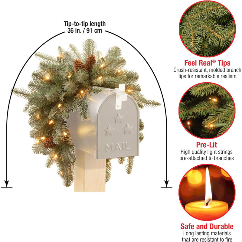 The Holiday Aisle® 36 in. Frosted Arctic Spruce Mailbox Swag with LED Lights