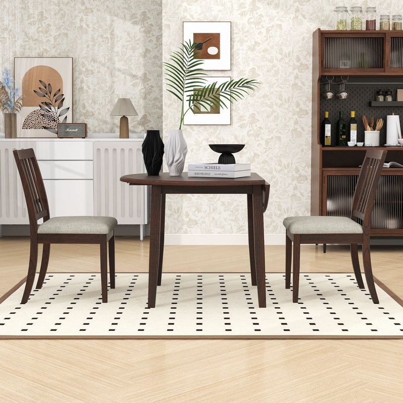Ensemble repas compact 3 pièces avec table rabattable et 2 chaises rembourrées pour économiser de l'espace, Brun, 3