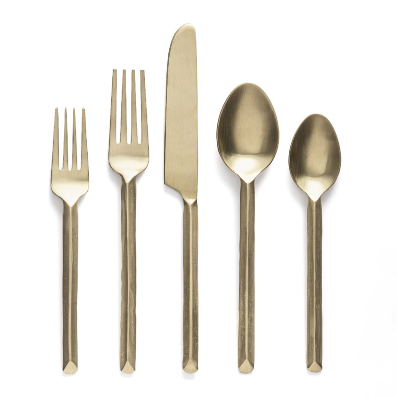 over&back Hand-Forged 18/8 Flatware Set - Service for 4, Brushed Gold