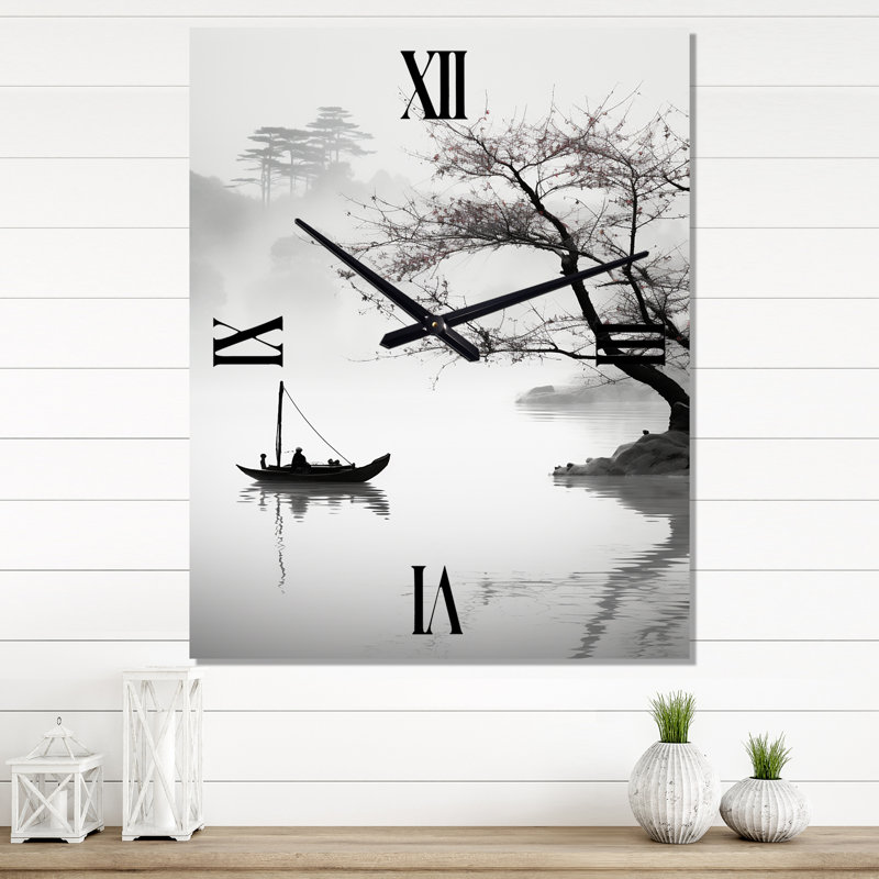 Art asiatique en bateau - Horloge murale moderne asiatique, Très grand