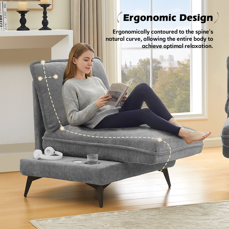 3 Seater Chenille Sofa, Grey Chenille