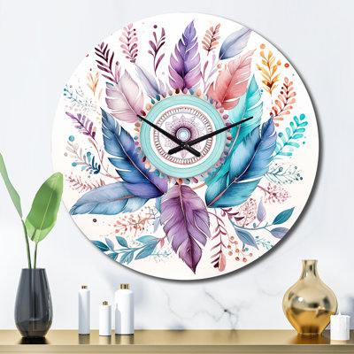 Horloge murale pastel turquoise Boho Dreamcatcher