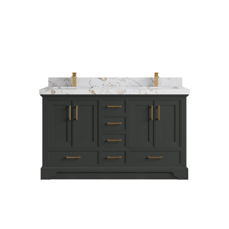 Ensemble de meuble-lavabo double 60 po avec plateau Charlotte, Doré Viola
