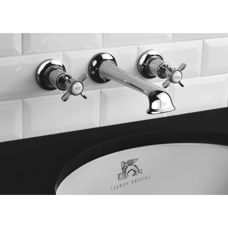 Classic Cross Handle Wall Mounted Bathroom Faucet with Drain Assembly, Polished Chrome