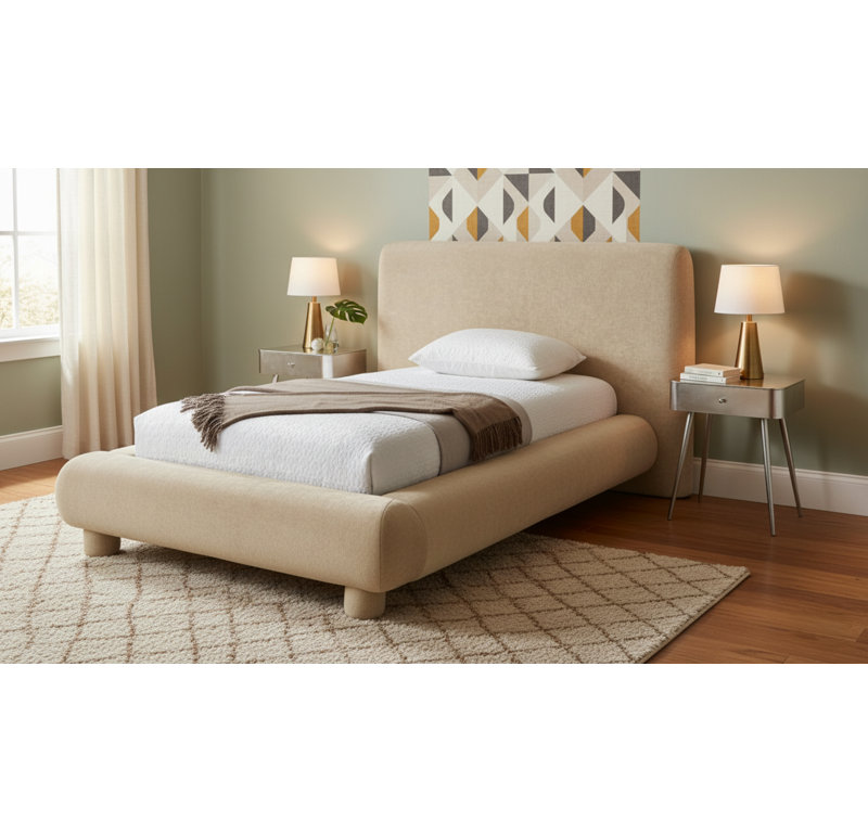 Lit en tissu de chenille Huckstep, Beige Chenille Fabric, Simple