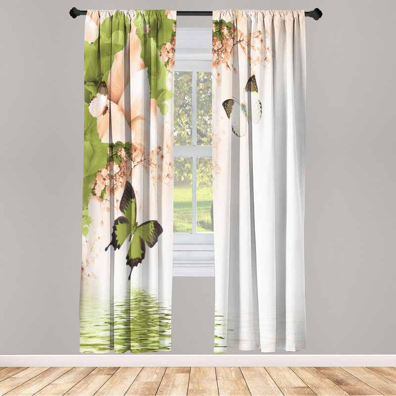 Microfiber Floral Semi-Sheer Rod Pocket Curtain Panels, 28" W x 84" L, Green/Sundance