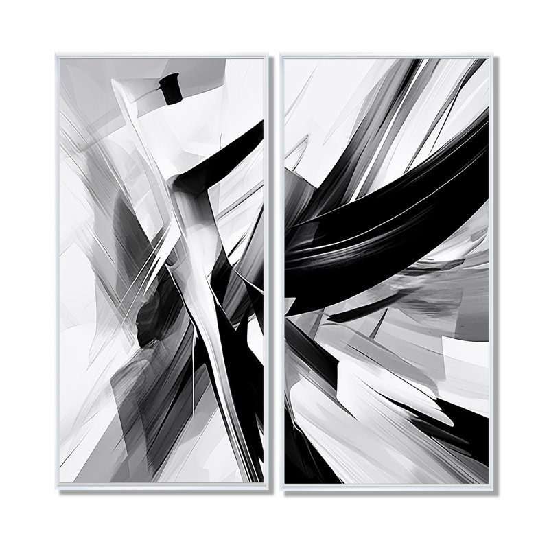 Vagues abstraites - Explosion d'art noir sur toile, 20" H x 24" W, Impression encadrée flottante, White