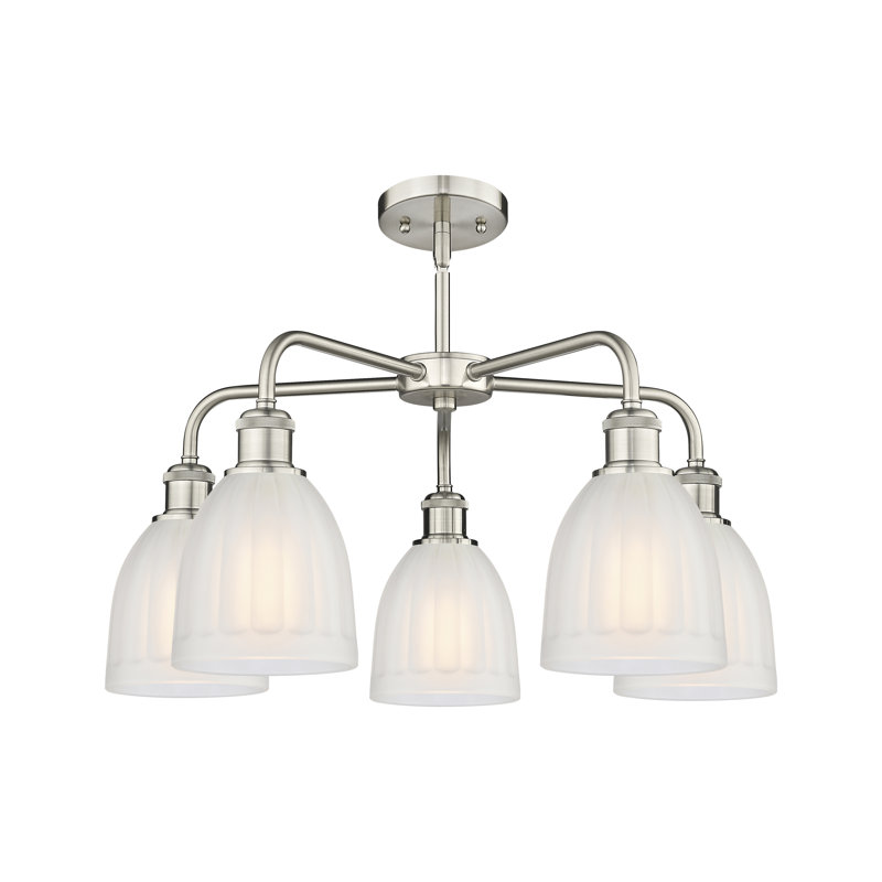 Lustre tambour en acier à intensité variable 5 lumières Poway, Blanc, Nickel satiné