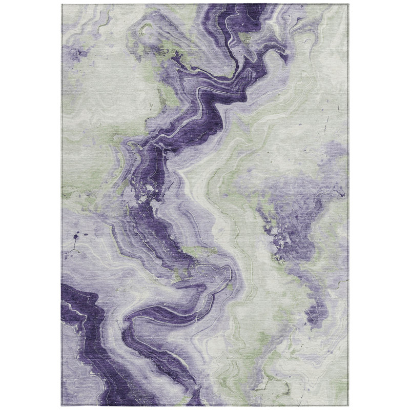 3' X 5' Lavender And Mint Green Abstract Washable Indoor Outdoor Area Rug