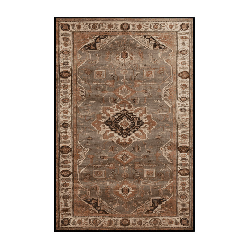 Machine Washable Persian Brown Area Rug, Rectangle 5' x 8'