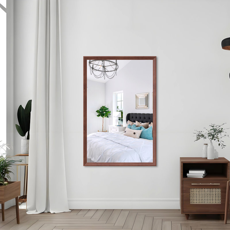 Grand miroir de salle de bain rectangulaire de 48 po x 32 po avec cadre en aluminium de couleur noyer, fixation murale verticale ou horizontale, verre à l'épreuve, installation rapide de 48 po x 32 po convenant à la salle de bain