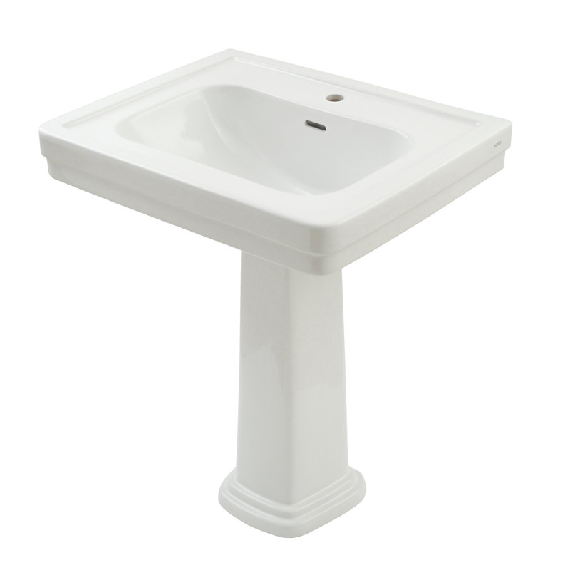 Promenade® 21" Tall Vitreous China Rectangular Pedestal Bathroom Sink with Overflow, Cotton, Single