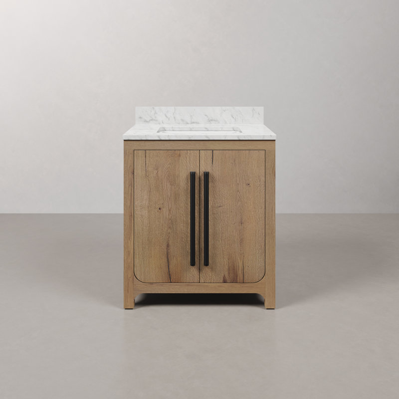 Graelyn 30 In. Single Rectangle Sink Bathroom Vanity With Engineered Carrara White Marble Top In Weathered Oak