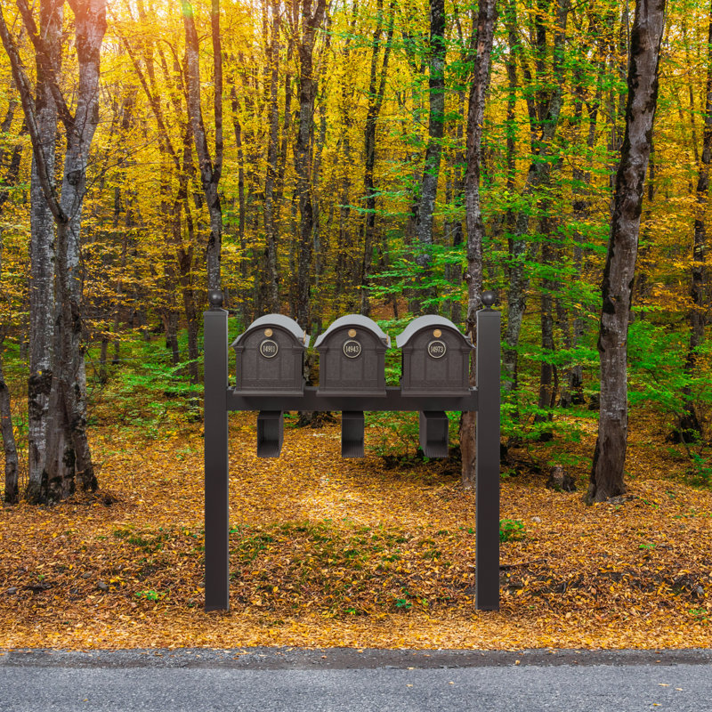 Balmoral Triple Mount Mailbox /w/ Ball Finials, Personalized Door Medallion, Newspaper Box (3 Mailboxes, Tri-Mount Rack, 3 Newspaper Boxes, 3 Medallions)