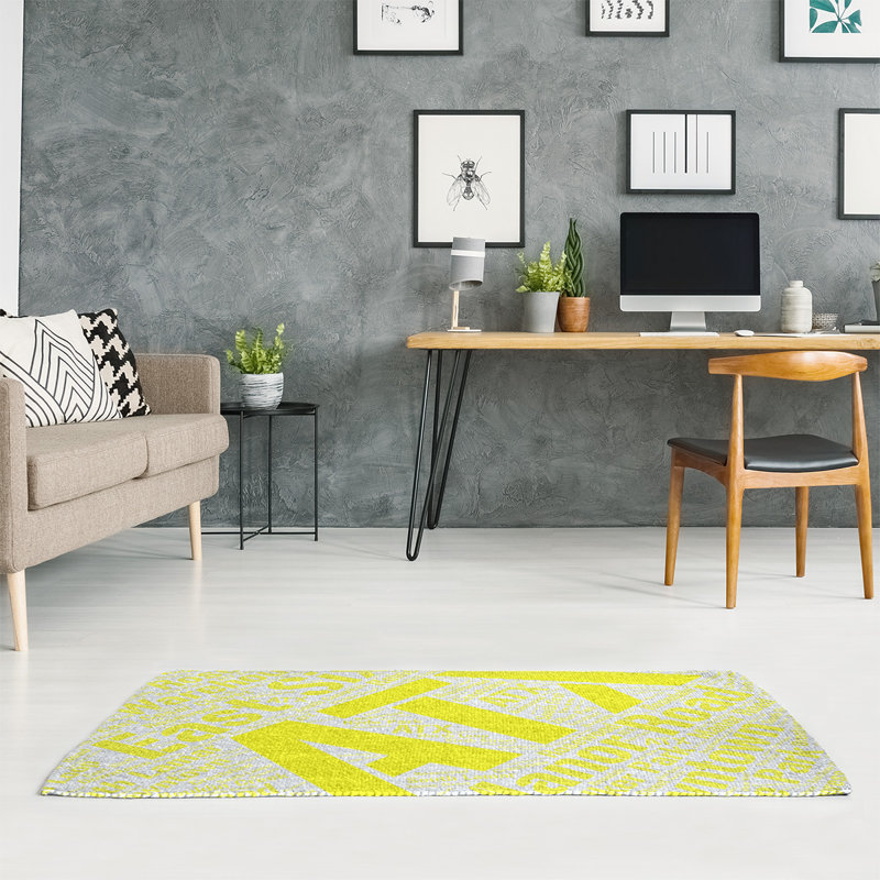 Tapis jaune poils longs à tissage plat, Rectangle 3 pi x 5 pi