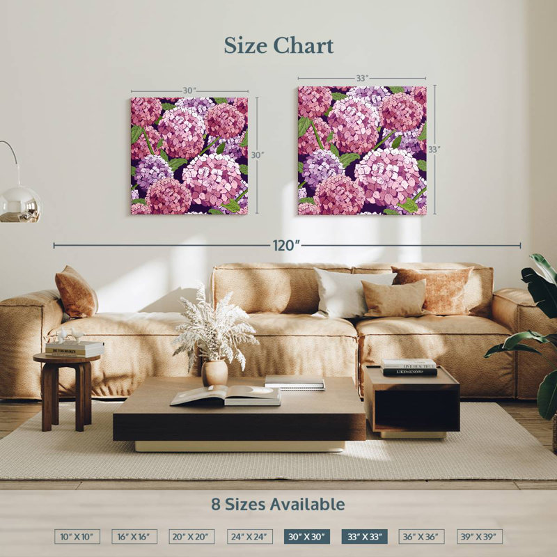 Hortensias roses et mauves Harnek, H 30 po x l 30 po