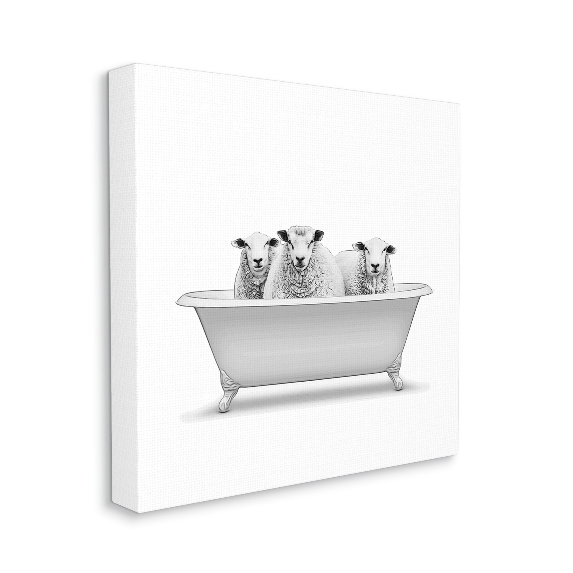 Latitude Run® Three Farm Sheep Antique Bathtub On Canvas by Annalisa ...