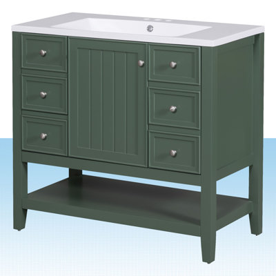 Obieze 36'' Single Bathroom Vanity with Ceramic Top