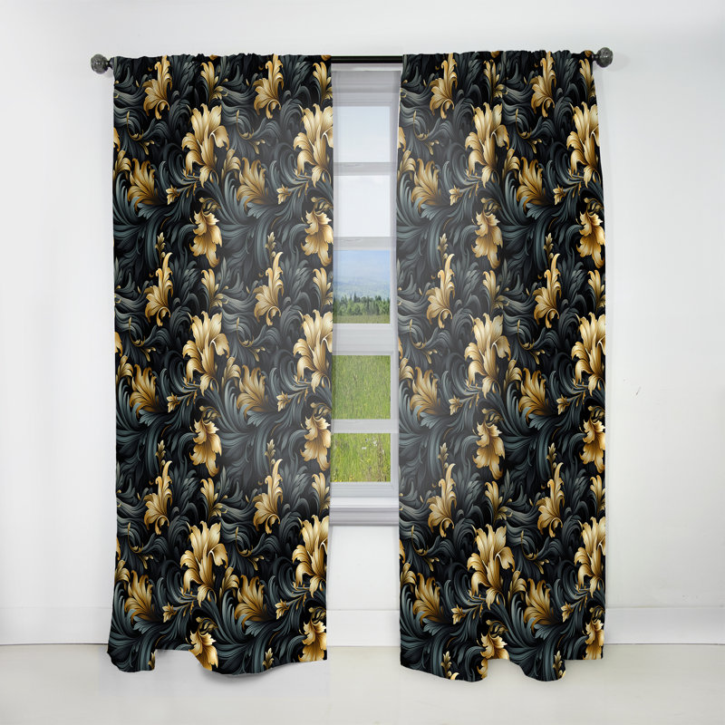 Élégant motif de fleurs ébène et beige I - Rideau floral - Rideau obscurcissant - 1 panneau, L 52 po x L 95 po