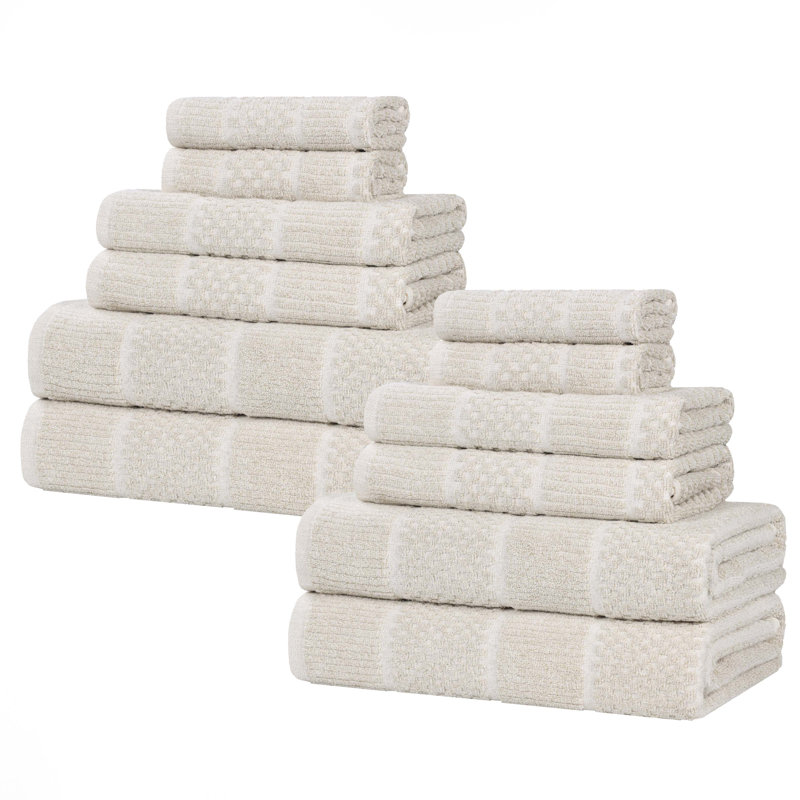 Ensemble de serviettes 12 pièces en mélange de coton et viscose Naples, Beige