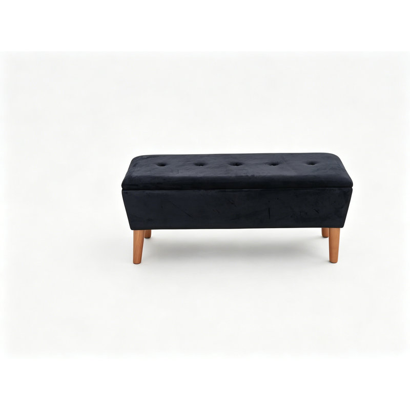 Banc moderne avec repose-pieds rectangulaire en lin 42 po, tabouret bas avec repose-pieds en bois massif, banc à chaussures multi-usage et banc de bout de lit pour le salon / la chambre à coucher