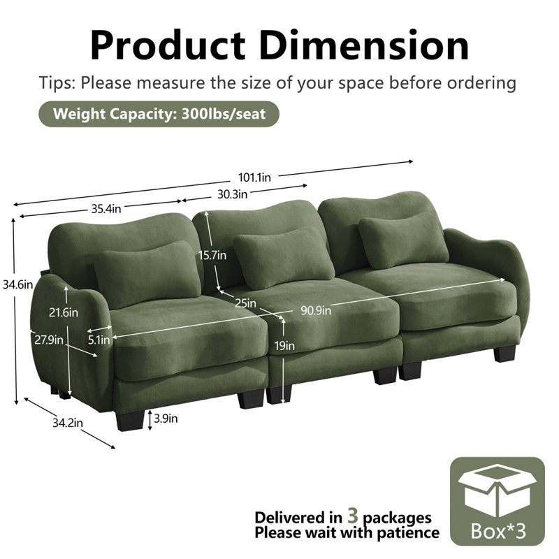 Canapé Modern Modern Curve, Green Chenille