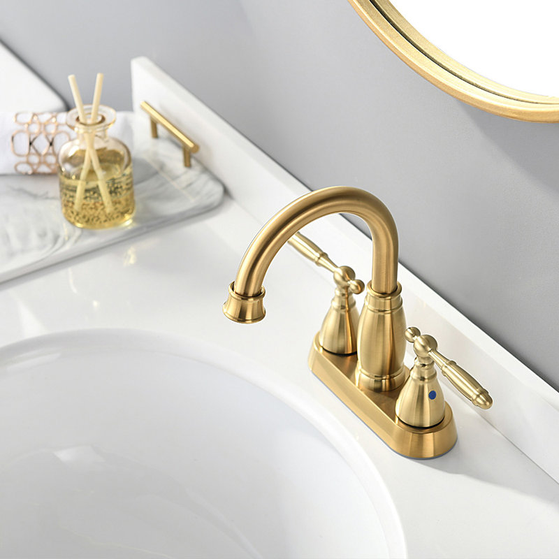Centerset 2-handle Bathroom Faucet with Drain Assembly, Brushed Gold