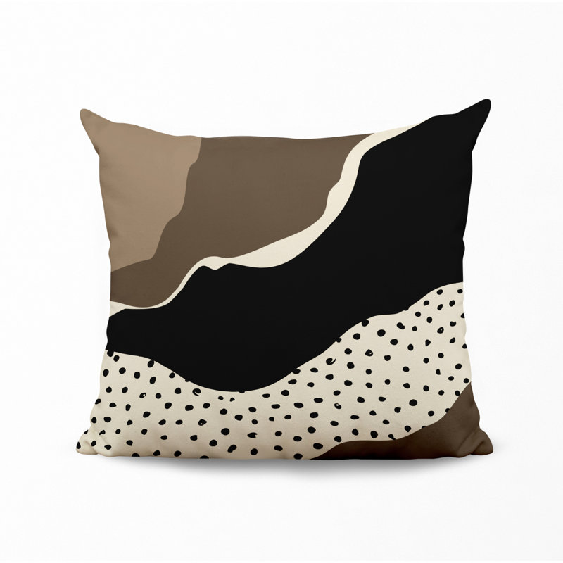 Coussin décoratif intérieur / extérieur en polyester filé Toni, 19 po x 19 po, Beige / blanc cassé / noir