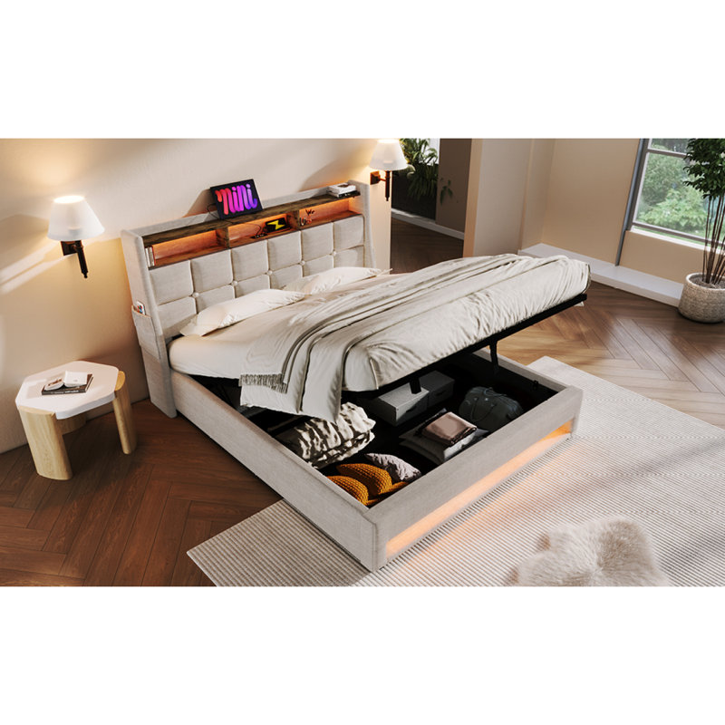 Platform Bed, Full, Gray