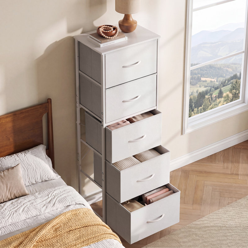 Commode verticale 5 tiroirs Ojaswi, Blanc