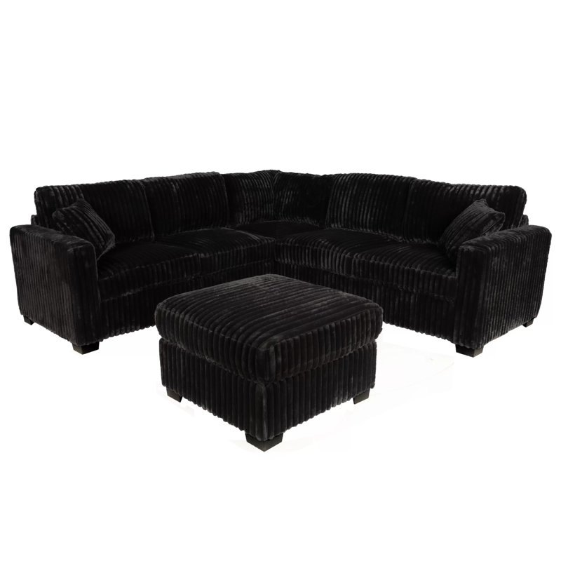 Fur-like Jumbo Corduroy Sectional Set, Black Corduroy