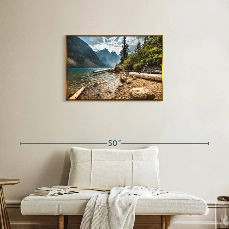 Moraine Lake Waterfront, Floating Frame Gold, 31" X 21"