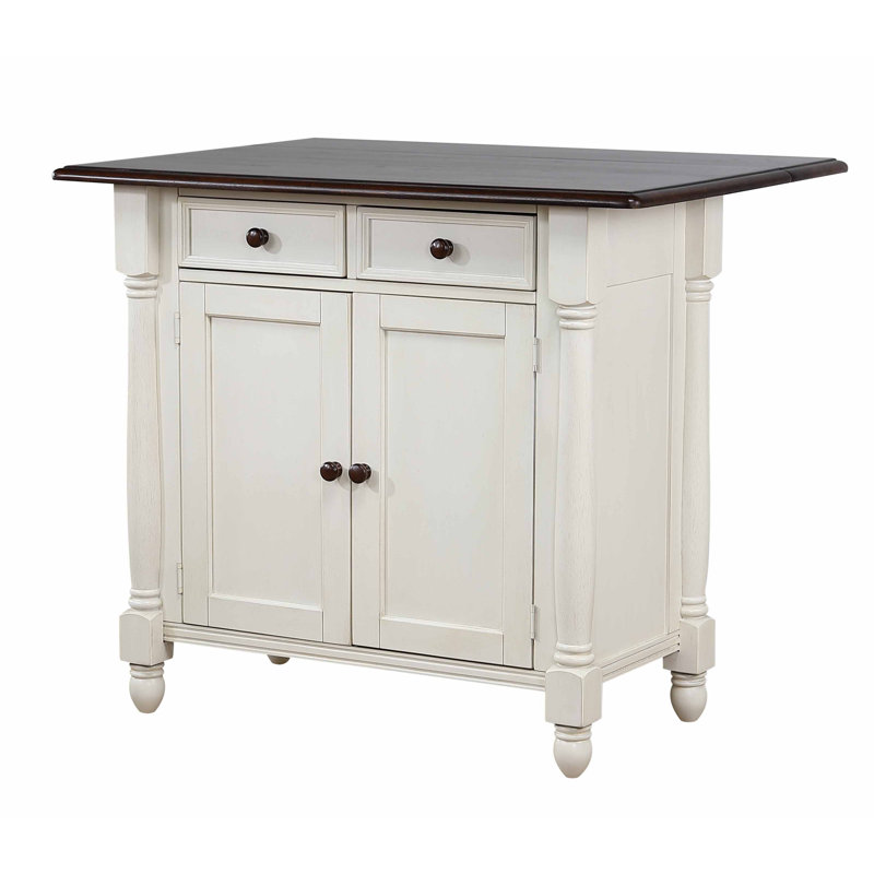 Ensemble d'îlot de cuisine Chaggai, Blanc antique, Blanc antique / brun châtaigne