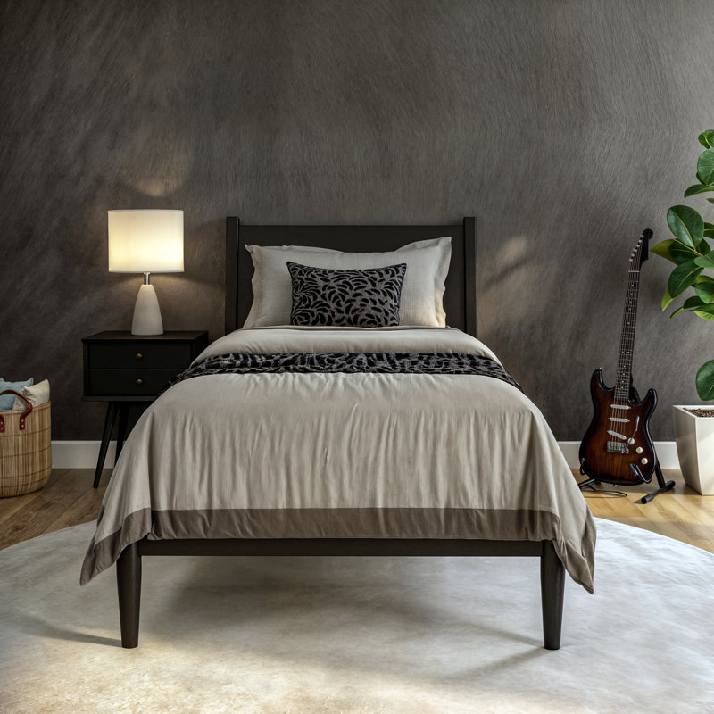 Lit plateforme en bois massif Ashlie, Simple, Black