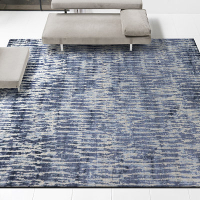 Tapis ivoire et bleu noué à la main de haute qualité