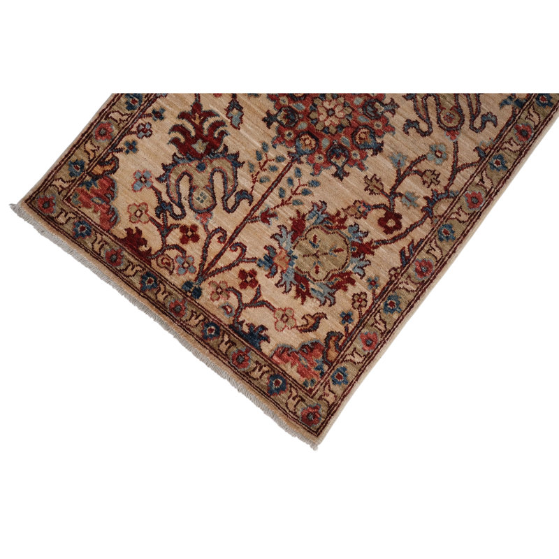 Tapis ivoire et rouge noué à la main de haute qualité