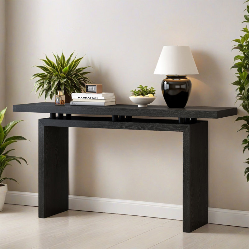 Table d'entrée 59,12 po en placage d'acacia élégant, Noir