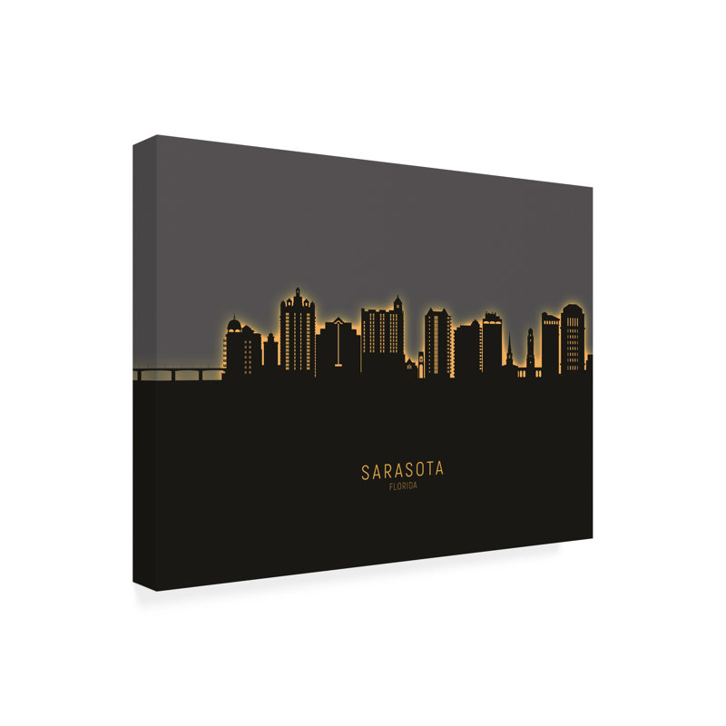 «Sarasota Florida Skyline Glow II» par Michael Tompsett, impression sur toile tendue, H 35 po x l 47 po x P 2 po
