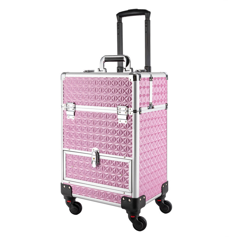 Coffret de maquillage à roulettes 13,4 po Luida, Rose