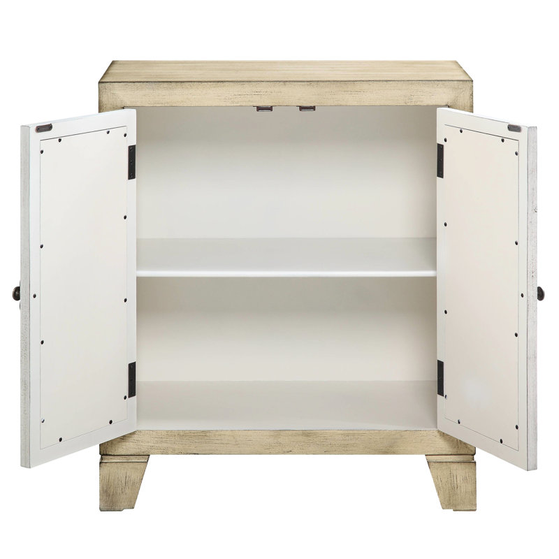 Console rectangulaire avec finition blanche antique et portes en miroir au design élégant