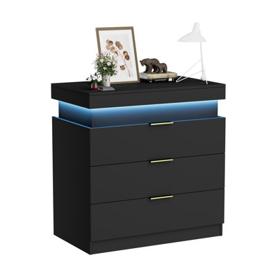 Nightstand With Charging Station And LED Lights
