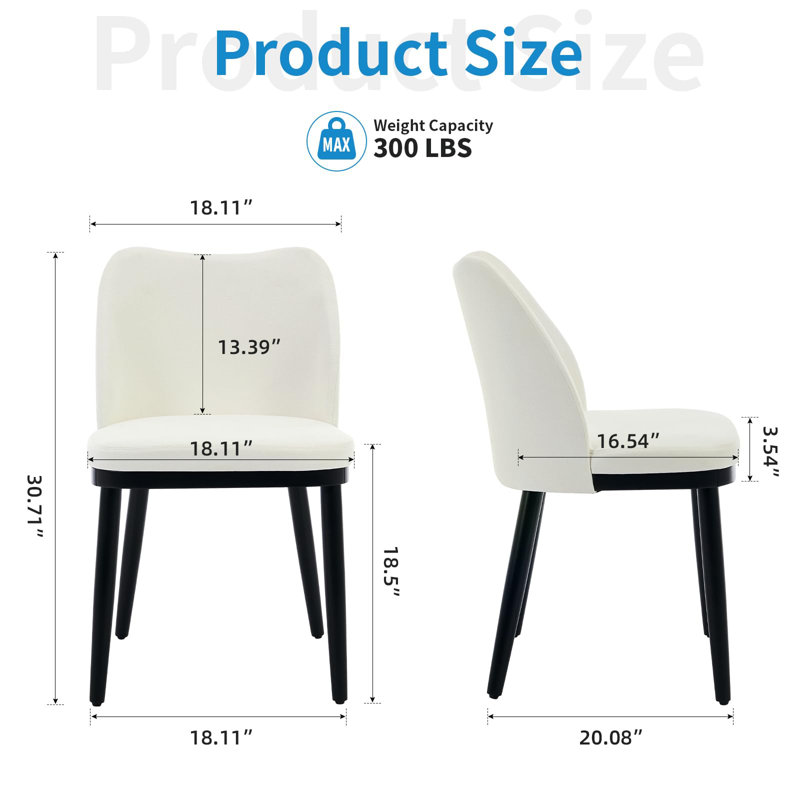 Modern Upholstered Dining Chairs Set of 2, Fabric Side Chairs with Padded Seat, Wood Legs for Home, Cafe, Kitchen, Dining Room