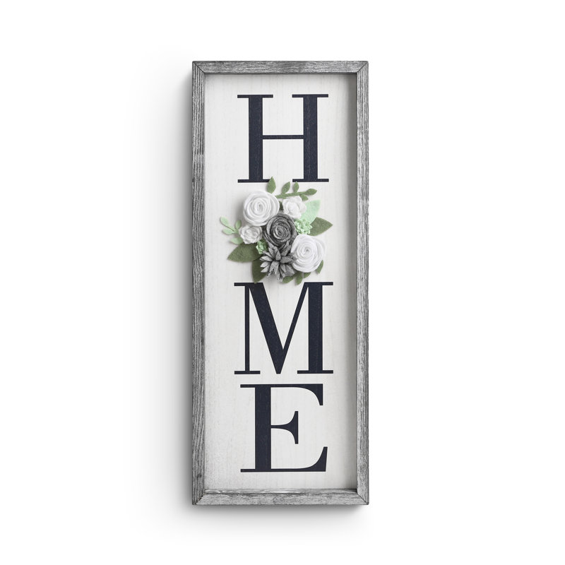 Enseigne verticale Farmhouse avec fleur en feutre, cadre brun rustique, Gris rustique