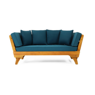 Lit de jour de détente pour patio avec finition en bois et sangles décoratives de luxe pour cour arrière
