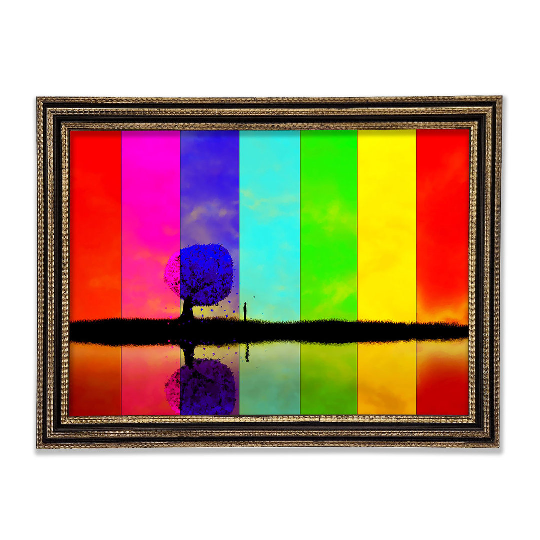 Rainbow Stripes Tree Gerahmter Druck Wandkunst