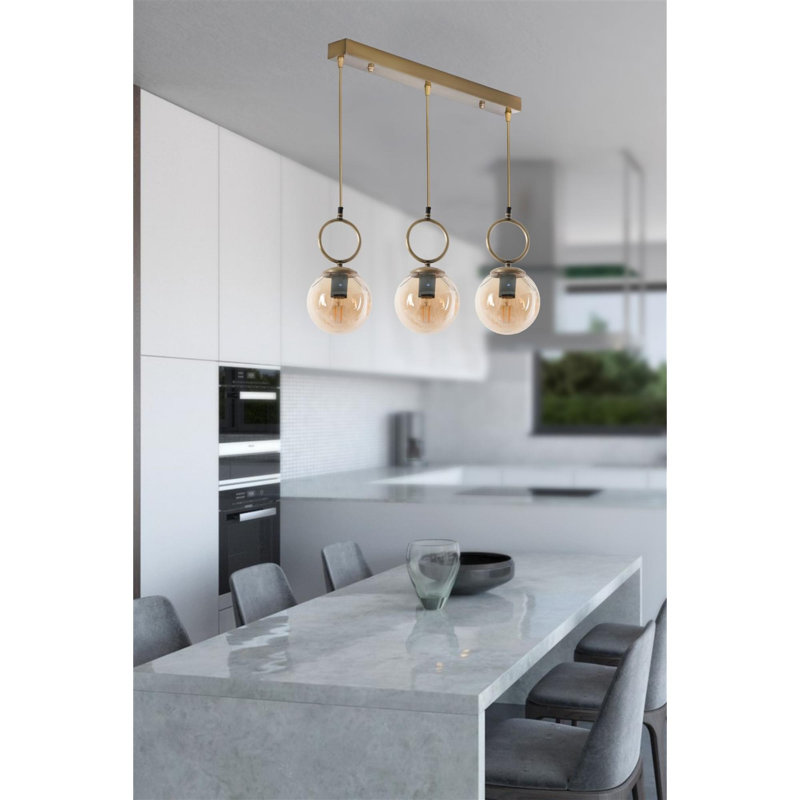 Danielburnham 3 - Light Kitchen Island Pendant, Copper, Amber